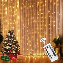 Christmas Decoration LED String Lights Remote Control USB Wedding Garland Curtain Lamp Holiday Bedroom Bulb Outdoor Fairy Light