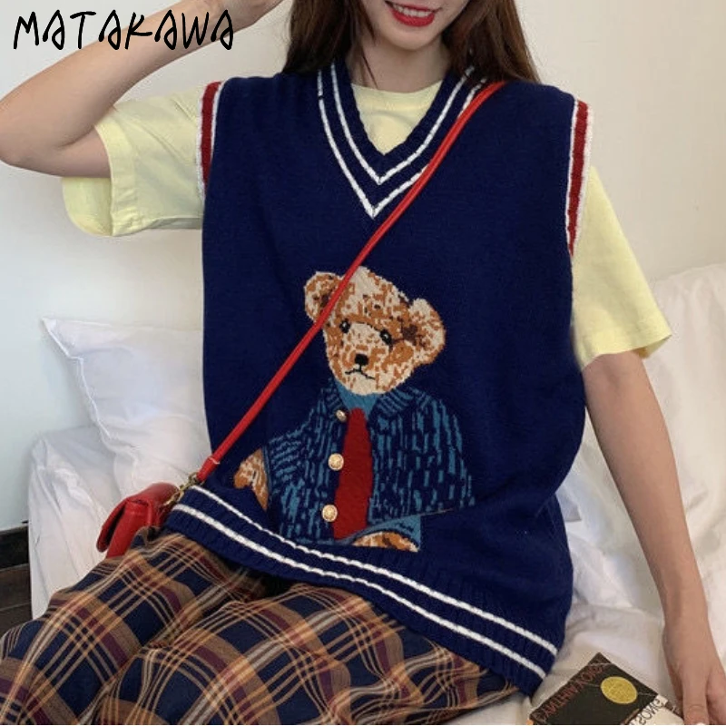 Korean Knitting Vintage Sweater Knitted Houndstooth Pattern Vest Women  Sleeveless Oversize Pullover Sweaters Jumper Waistcoat - AliExpress