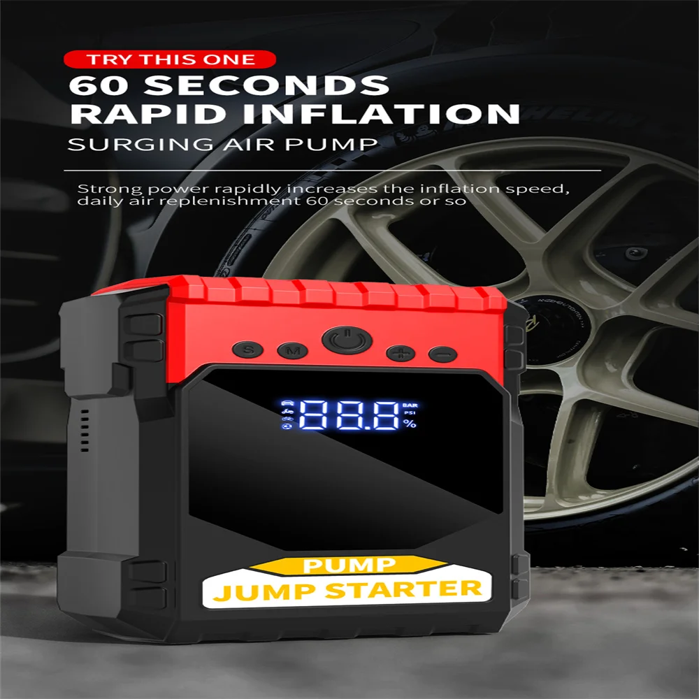 4 In 1 1000A Car Jump Starter Power Bank 10000mAh 150PSI Air Compressor Tire Pump Portable Charger Car Booster Starting Device