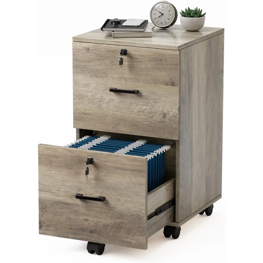 File Cabinet with Lock, Wood Rustic Gray File Cabinet for Letter Size File Folders with Tabs, Filing Cabinet Printer Stand