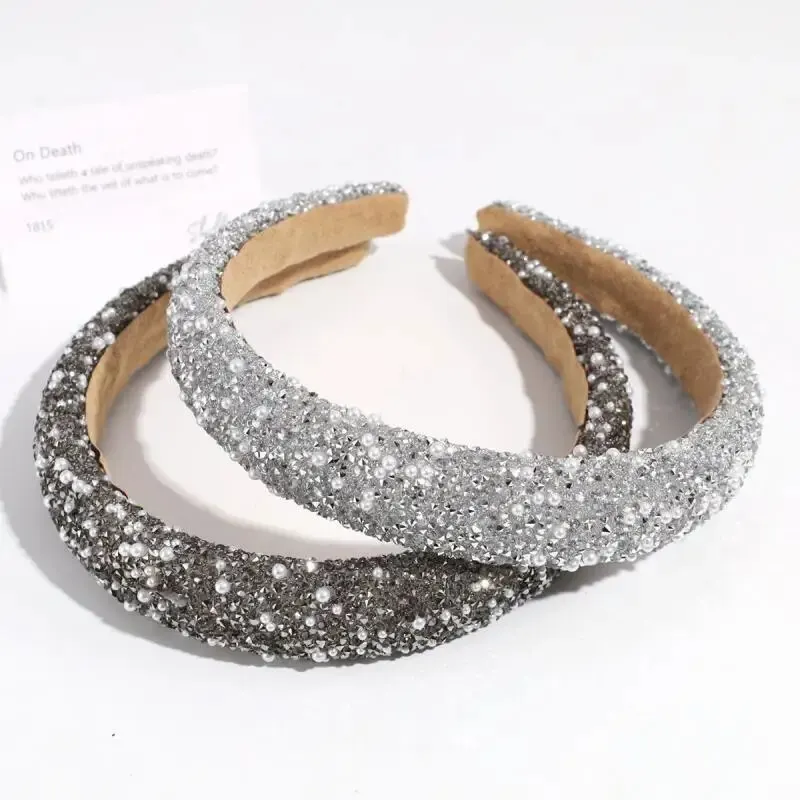 Hair Accessories Women's Pearl-inlaid Hair Hoop Retro Fashion Pressed Wide-brimmed Hair Clip Ultra-sparkly Light Luxury