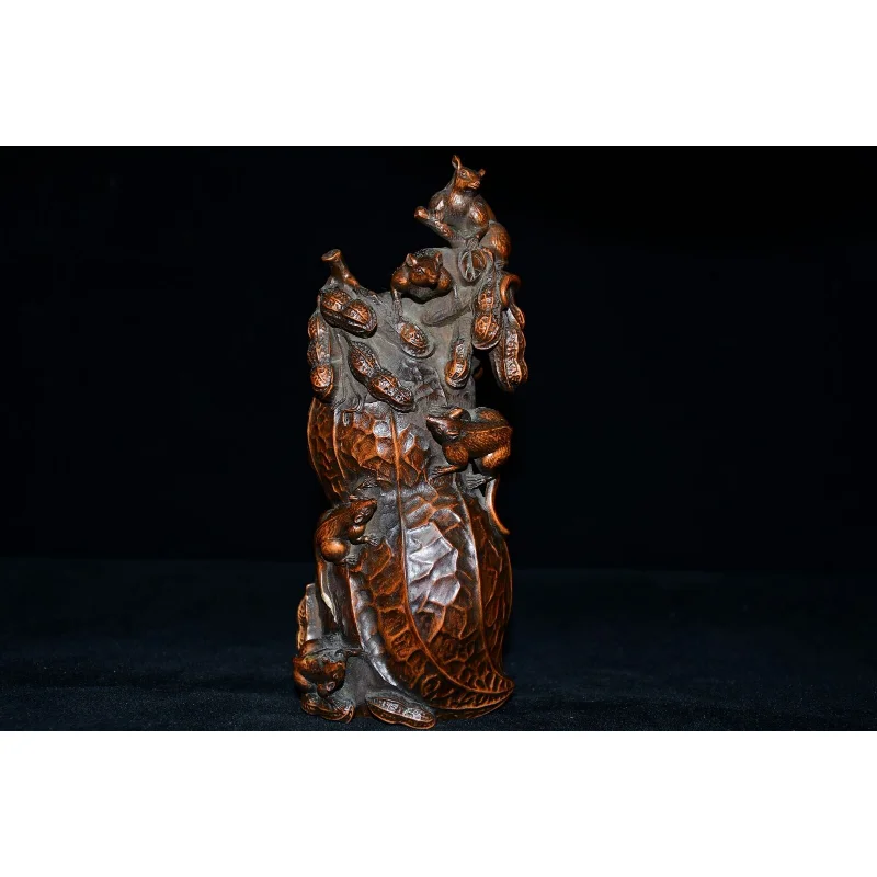 

7.9" Collect Chinese Box-wood Carving Animal Five Mouse Earthpea Statue Craft Gift Decoration Home Decore