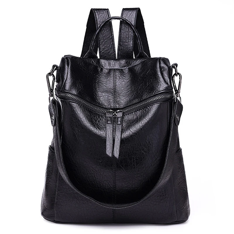 

Korean Backpack Women The Wild Fashion Shoulder Travel Backack School Bag Waterproof Leisure Travel PU Leather Backpacks Black