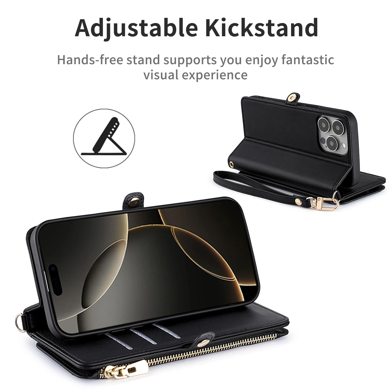 Clamshell Wallet with Card Slot PU Leather Crossbody Phone Case