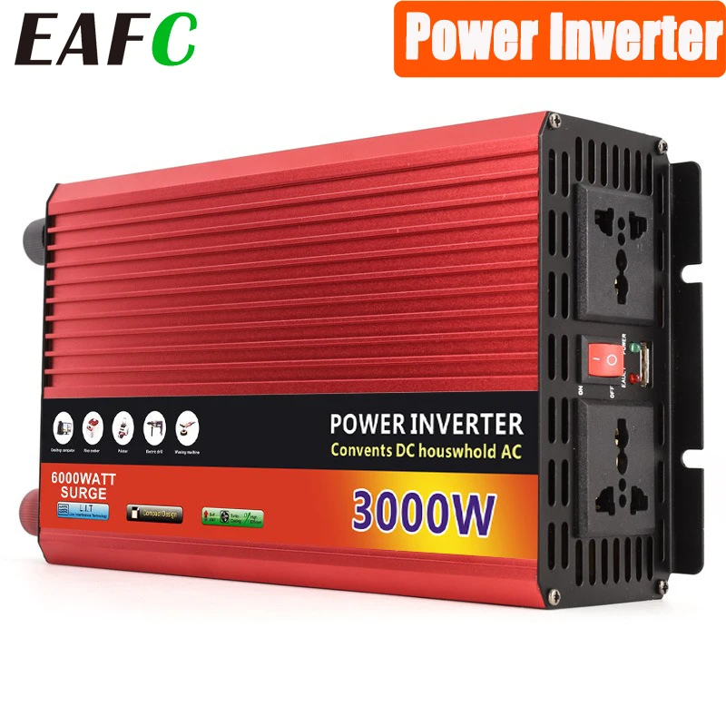 EAFC 2000W 3000W Universal Car Power Inverter DC 12V to AC 220V Voltage Converter withfor Auto Home Converter Power Inverter
