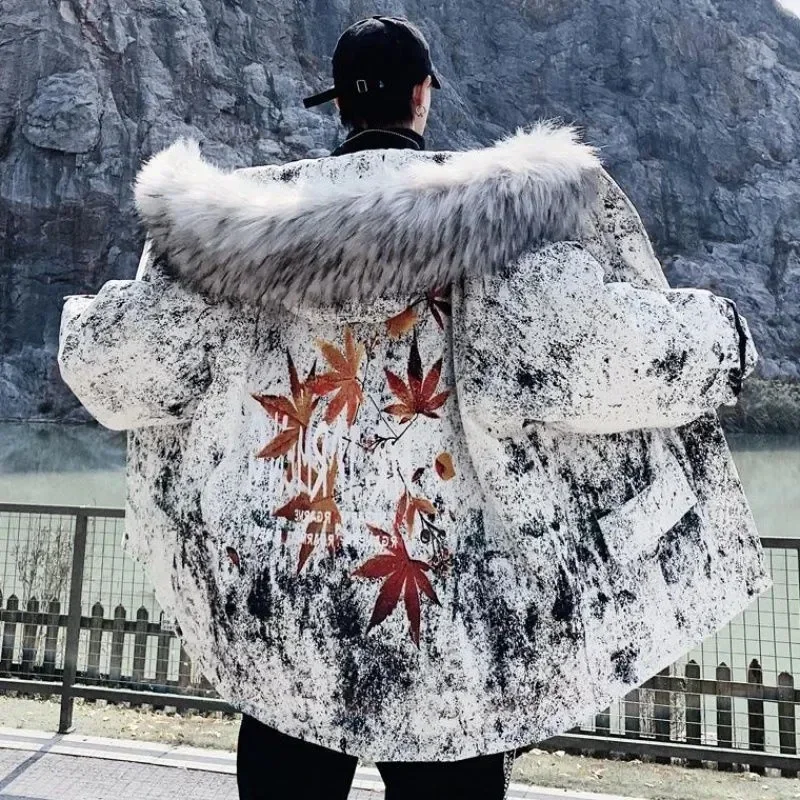 

Мужская зимняя парка с большим меховым воротником, повседневное теплое плотное пальто, мужская куртка с хлопковой подкладкой, мужская верхняя одежда с капюшоном для пар