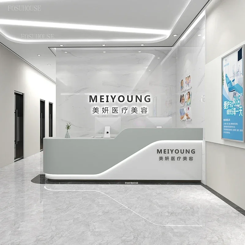 Simple Office Furniture Modern Beauty Salon Reception Desks Creative Bar Cashier Desk Clothing Store Dental Clinic Counter Table