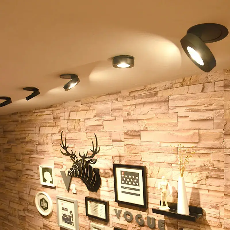 LED 내장형 COB 스포트라이트, 다운라이트 360 도 회전 가능한 접이식 천장 조명, 거실 배경 복도 220V, 7W, 10W