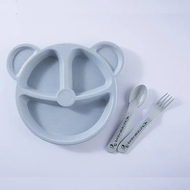 Baby bowl+spoon+fork Feeding Food Tableware Cartoon Bear Kids Dishes Eating Dinnerware Anti-hot Training Dinner Plate 3Pcs/Set baby tableware set