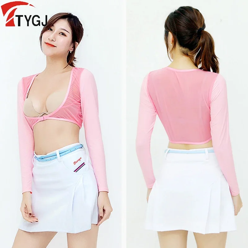 TTYGJ Golf Sun Protection Sleeve Ice Silk Sun Protection Shawl Women's Anti-UV Golf Tops Ladies Breathable Thin Arm Sleeves