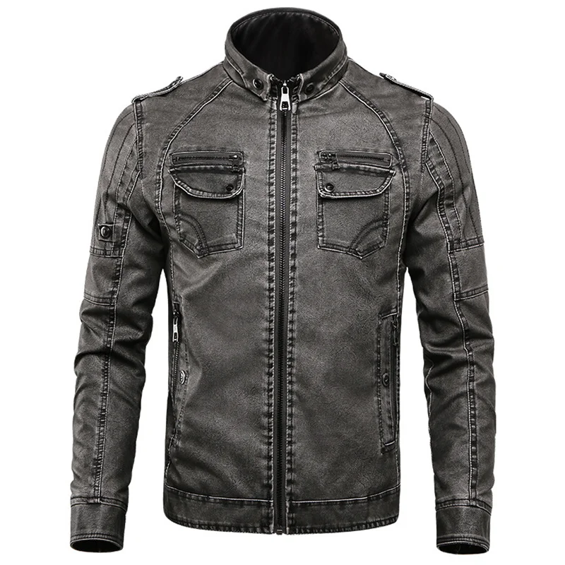 

New Leather Jacket Men Casual Fleece Thicken Faux Leather Coats College Moto Biker Bomber Jackets jaqueta de couro masculino