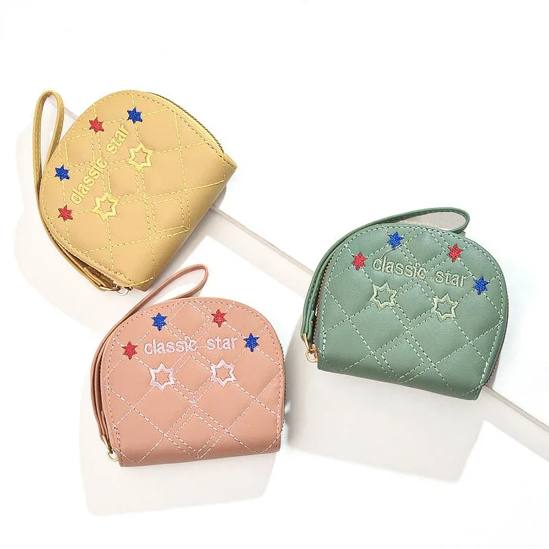 

High Appearance Level 2022 Fresh and Sweet Hundred Ride Stitch Short Compact Women's Zipper Scallop Purse