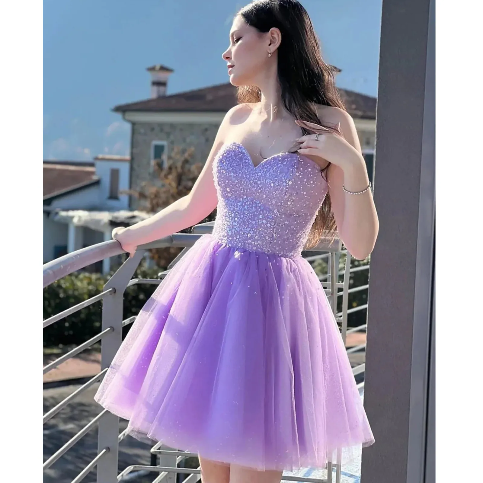 

Light Purple Sweetheart Short Homecoming Dress A Line Mini Juniors Sweet 15 Graduation Cocktail Party Dress Plus Size