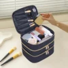 3-Layer Large Capacity Quilted Makeup Bag Organizer with Handles - Suitable for Travel and Home Organizer 6