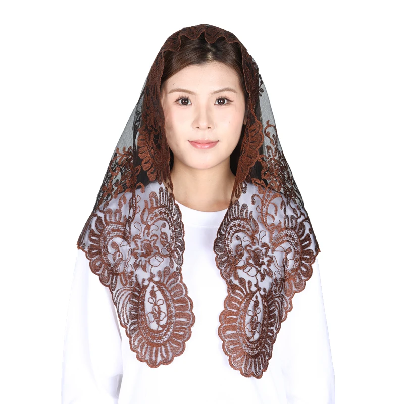 Multi Colors Spanish Lace Mantilla Catholic Church Triangle Lace Veil Women Head Covering