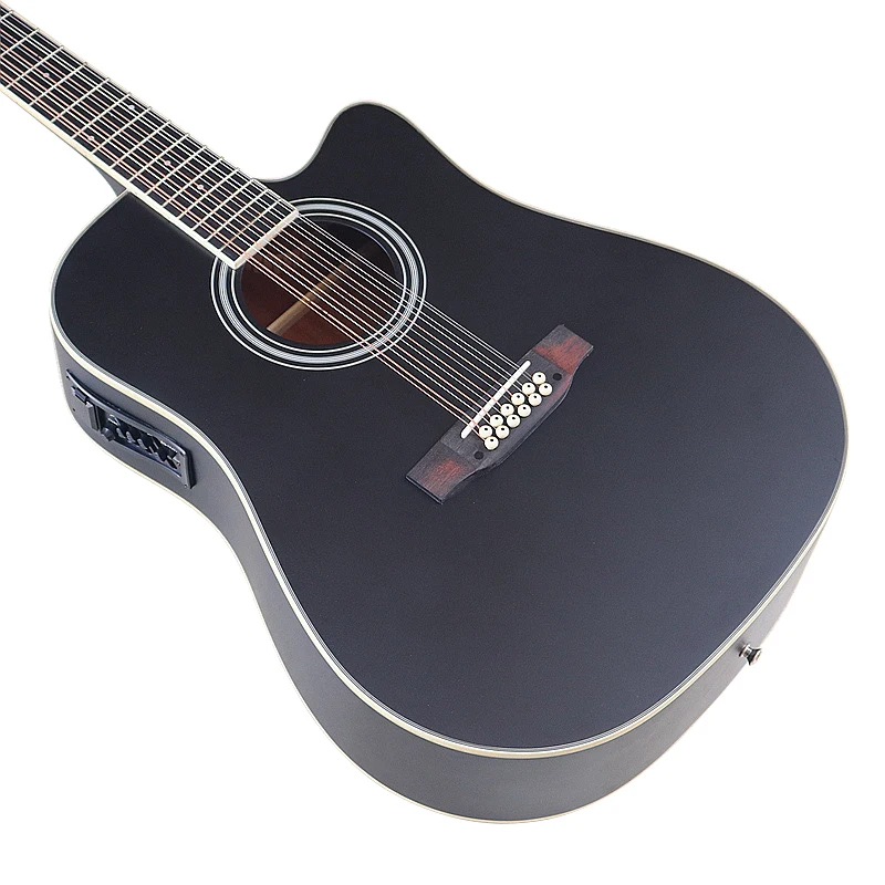41 Inch 12 String Electric Acoustic Guitar Full Basswood Body Black Color Cutaway Design Matte Finish Folk Guitar With EQ acoustic electric guitar acoustic guitar