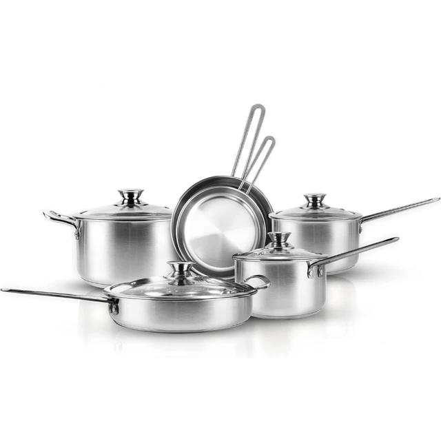 10-Piece Stainless Steel Pots and Pans Set, Kitchen Cookware Sets Nonstick,  Induction Pots and Pans, Cooking Set with Glass Lids, Frying Pans & Saucepan  Compatible with All Stovetops