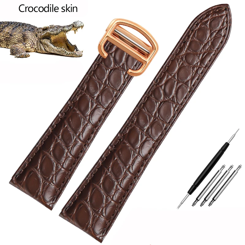 thumbnail image 1 of Correa de reloj negra marrón azul para Cartier Correa de piel de cocodrilo Tanque de piel auténtica Solo key London Calibo Pulsera para hombre 20 22 23 24 25, 1 of 5