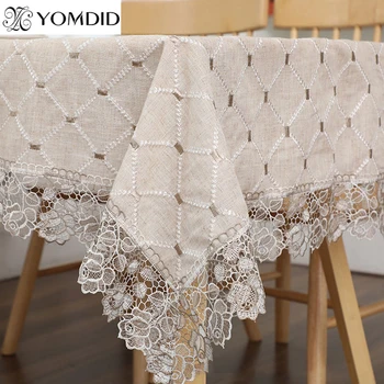 YOMDID Cotton Embroidery Lace Flower Tablecloth for Home Wedding Room Decor Table Cloth Plaid Table Cover Christmas Decoration