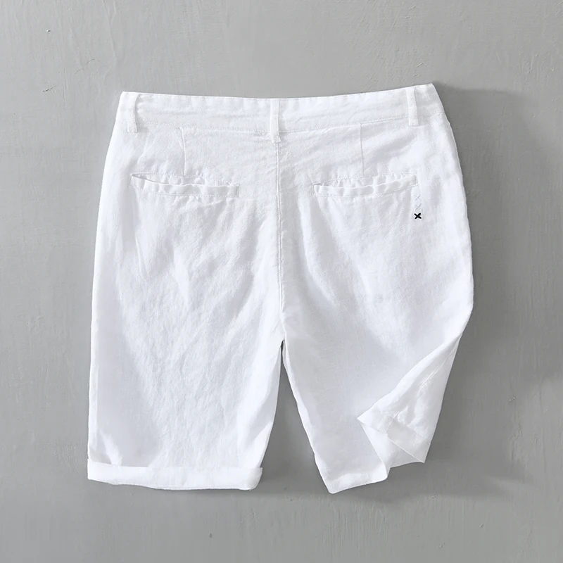 Pure Linen for Men 2024 Summer New Fashion Solid White Loose Holiday Shorts Man Casual Plus Size Button Fly Short Pants_voghion.com