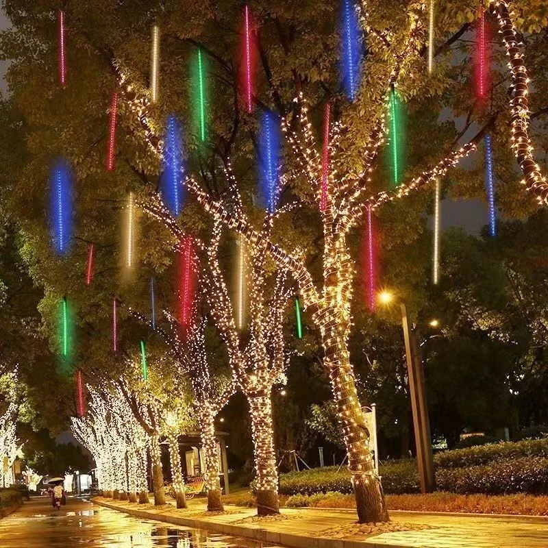 8/16/24/32 Tubes Meteor Shower LED String Lights 2025 Christmas Lights Wedding Garden New Year Party Street Festival Decorations