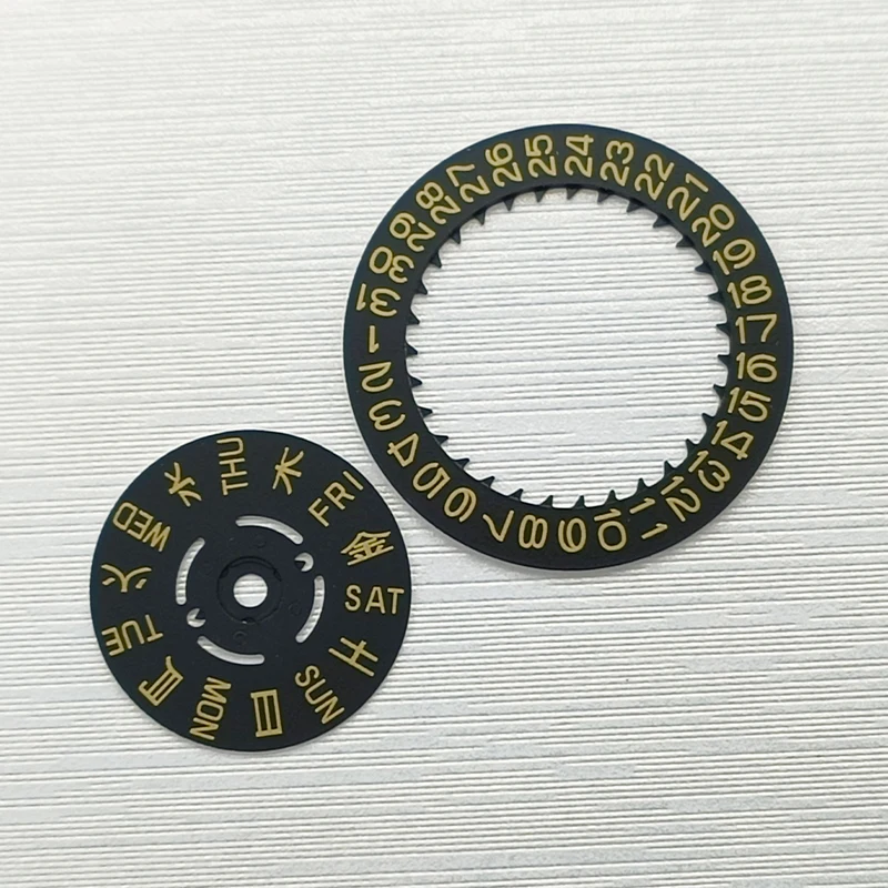 Elegant Black and Gold Kanji Date Week Wheel for Mechanical Movement Watch