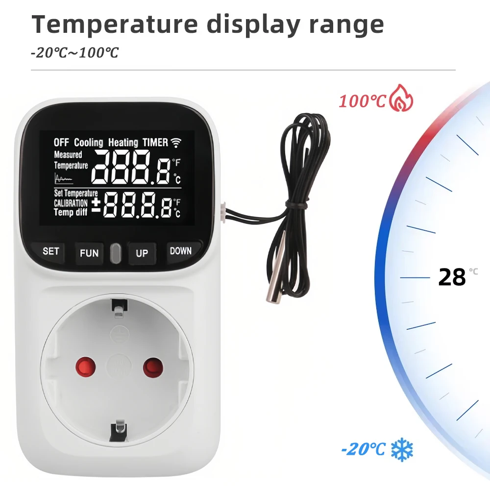 Digital Temperature Controller Socket Thermostat EU Plug Wi-Fi style Thermostat With Timer Sensor Probe Heating Cooling Switch
