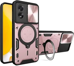 Kickstand Armor Shield Case with Lens Protection - Shockproof and Durable for OPPO A18 (Rose gold)