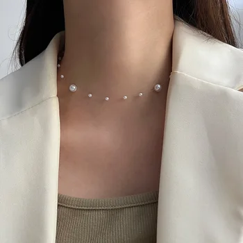 Collana con catena di perline di perle bianche d'imitazione gioielli eleganti per le donne 1