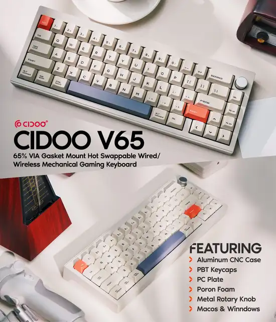 Cidoo-有線または無線のメカニカルキーボード,アルミニウム製のCNC 