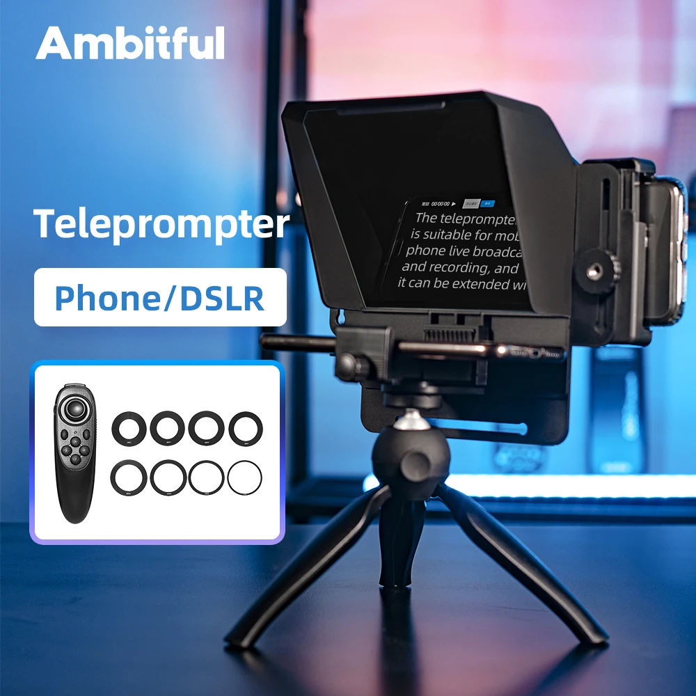 AMBITFUL Phone and DSLR Recording T1 Mini Teleprompter Portable Inscriber Mobile Teleprompter Artifact Video With Remote Control