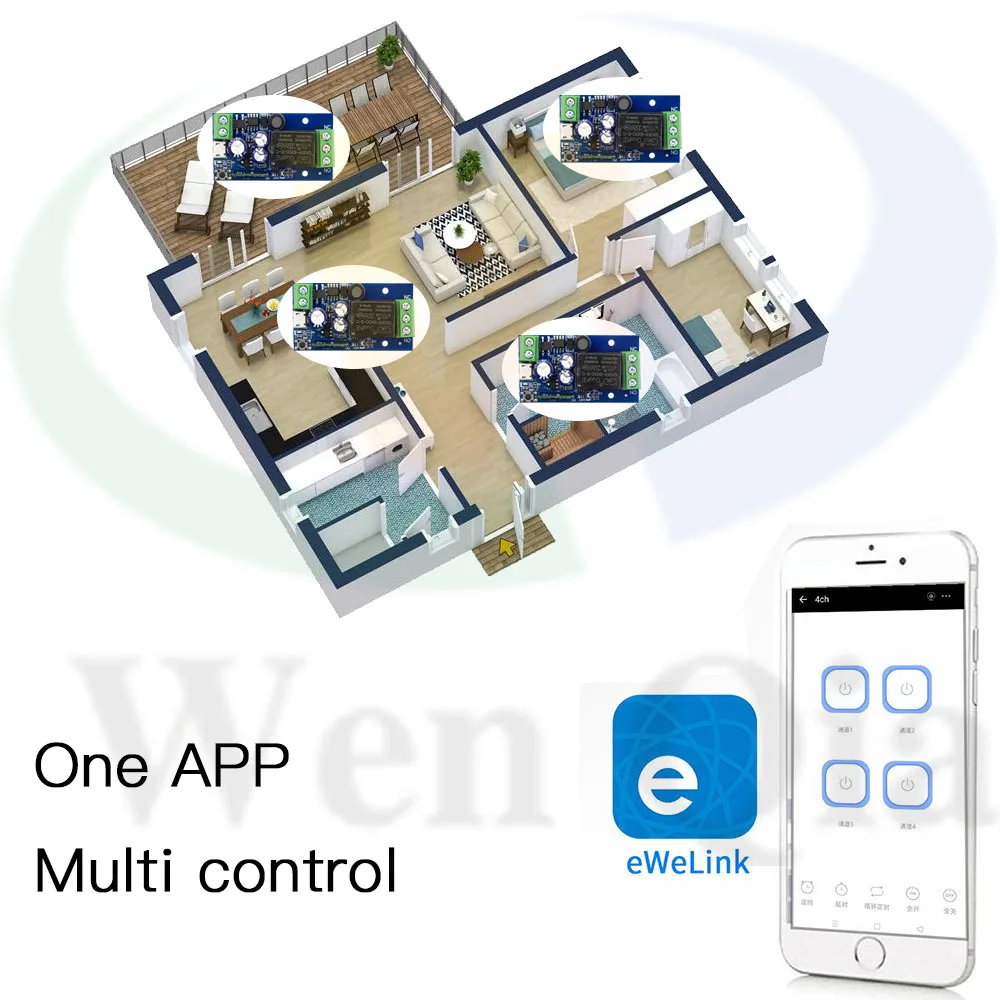 Smart Switch Smart Light Switch Wireless Remote Control Switch WenQia Ewelink WiFi Smart Home Switch 2.4GHz DC 12V 24V Dry Contact Relay Remote Control Timing Module,Alexa Google Home Support