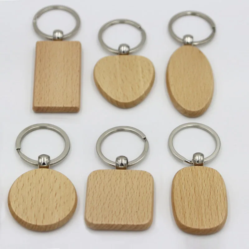 

20 Blank Wooden Keychain Rectangular Engraving Key ID Can Be Engraved DIY Wood Keychains Key Ring for DIY Craft