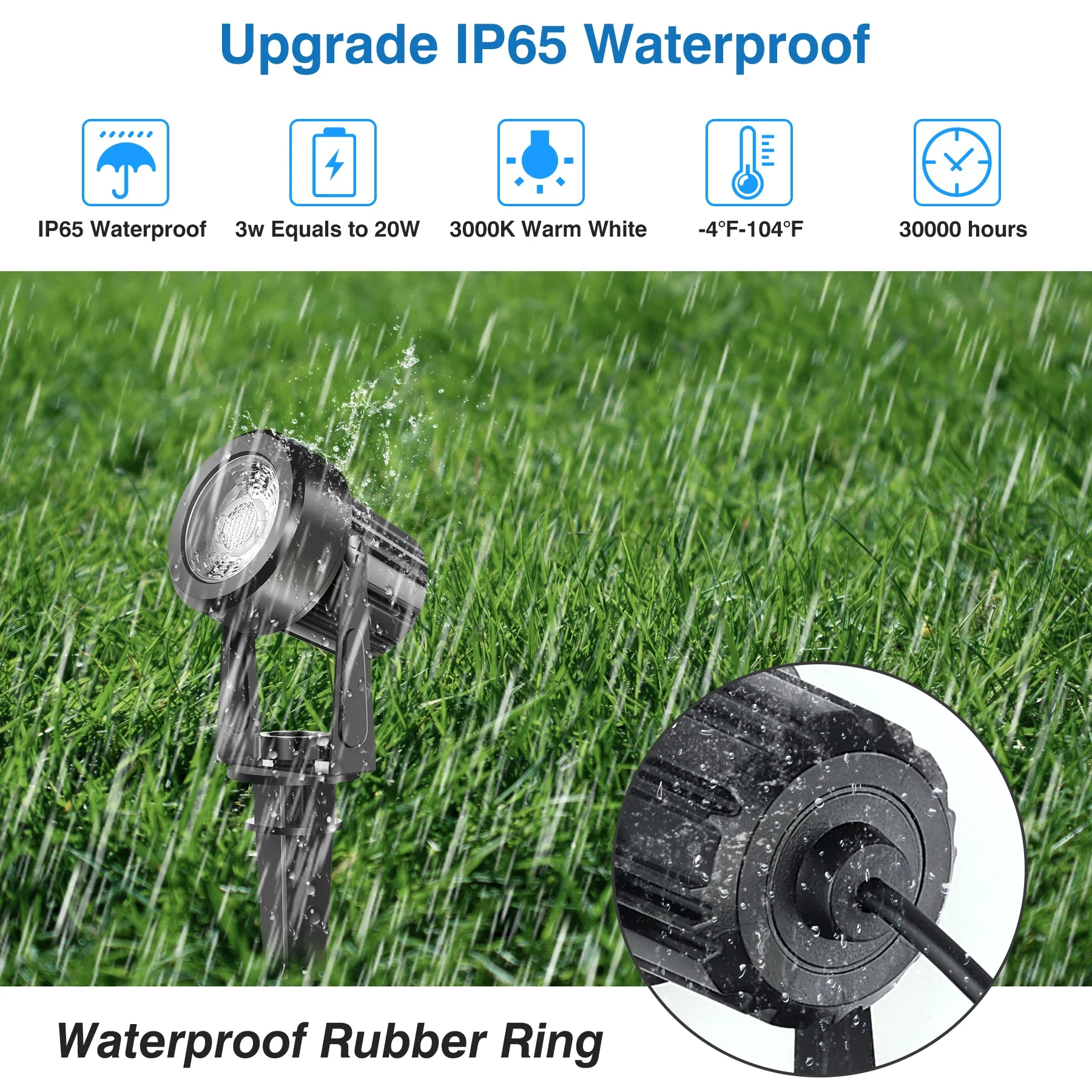 6LEDS Garden Spotlight 3000K Outdoor Landscape Yard Lighting EU/US/UK Plug Wateproof Countyard Street Lawn Lamp for Tree Decor 5