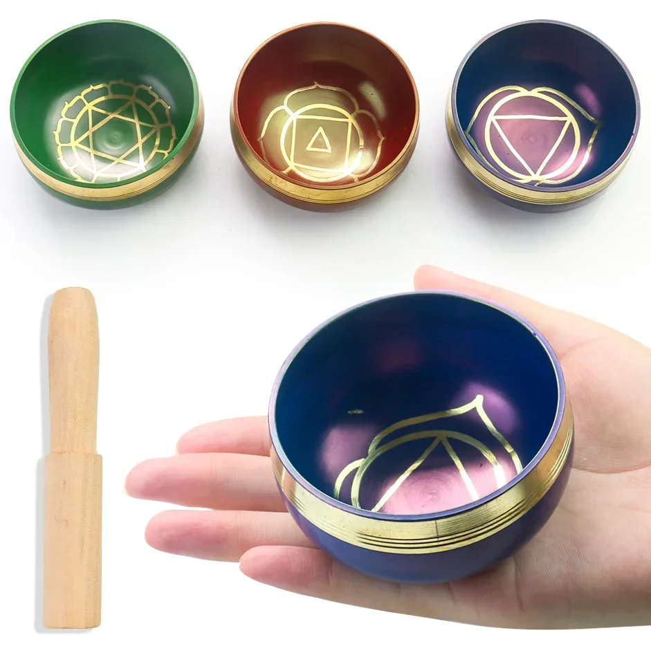 Nepal Colored Buddhist Tibetan Bowl Audio Healing Soul Relaxation Yoga Meditation Dharma Utensils 7 Chakra Copper Bowl Ornaments 2