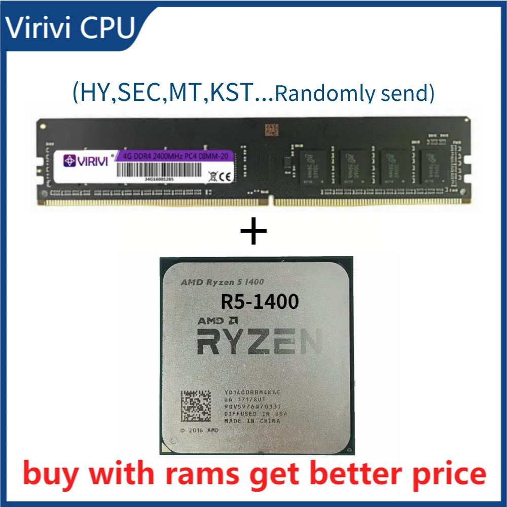 Четырехъядерный процессор DDR4 4G 2400 МГц с Ryzen 5 1400 R5 3 2 ГГц YD1400BBM4KAE разъем AM4 |