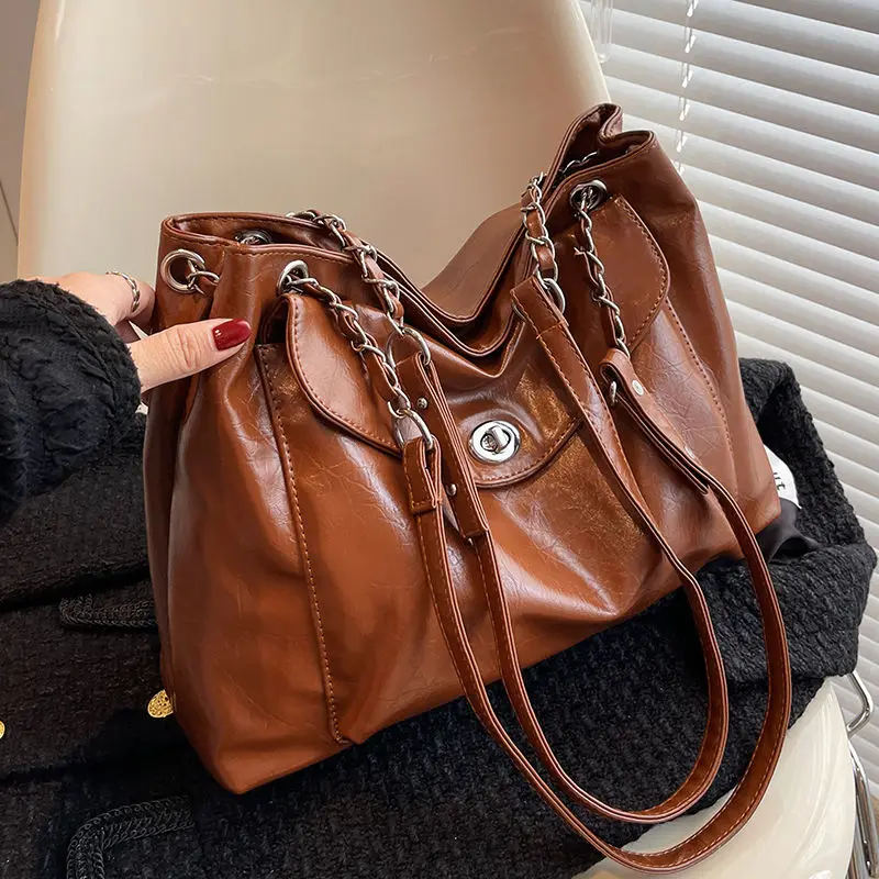 Leather Women's Bag New High-end Single Shoulder Bag Crossbody Bag Large  Capacity Simple Fashion Leisure Commuting Everything - AliExpress