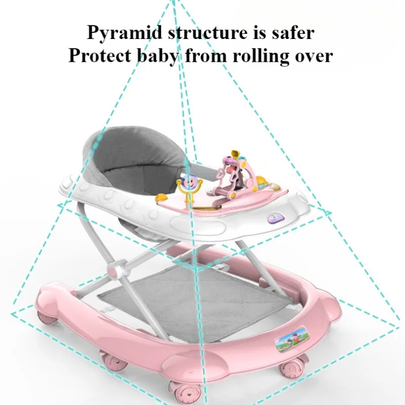 2 in 1 Baby Walker with Music & Light Spinning Toy Dining Tray Safety Brake Floor Mats Push Handle Baby Push Walker Anti-slip 4