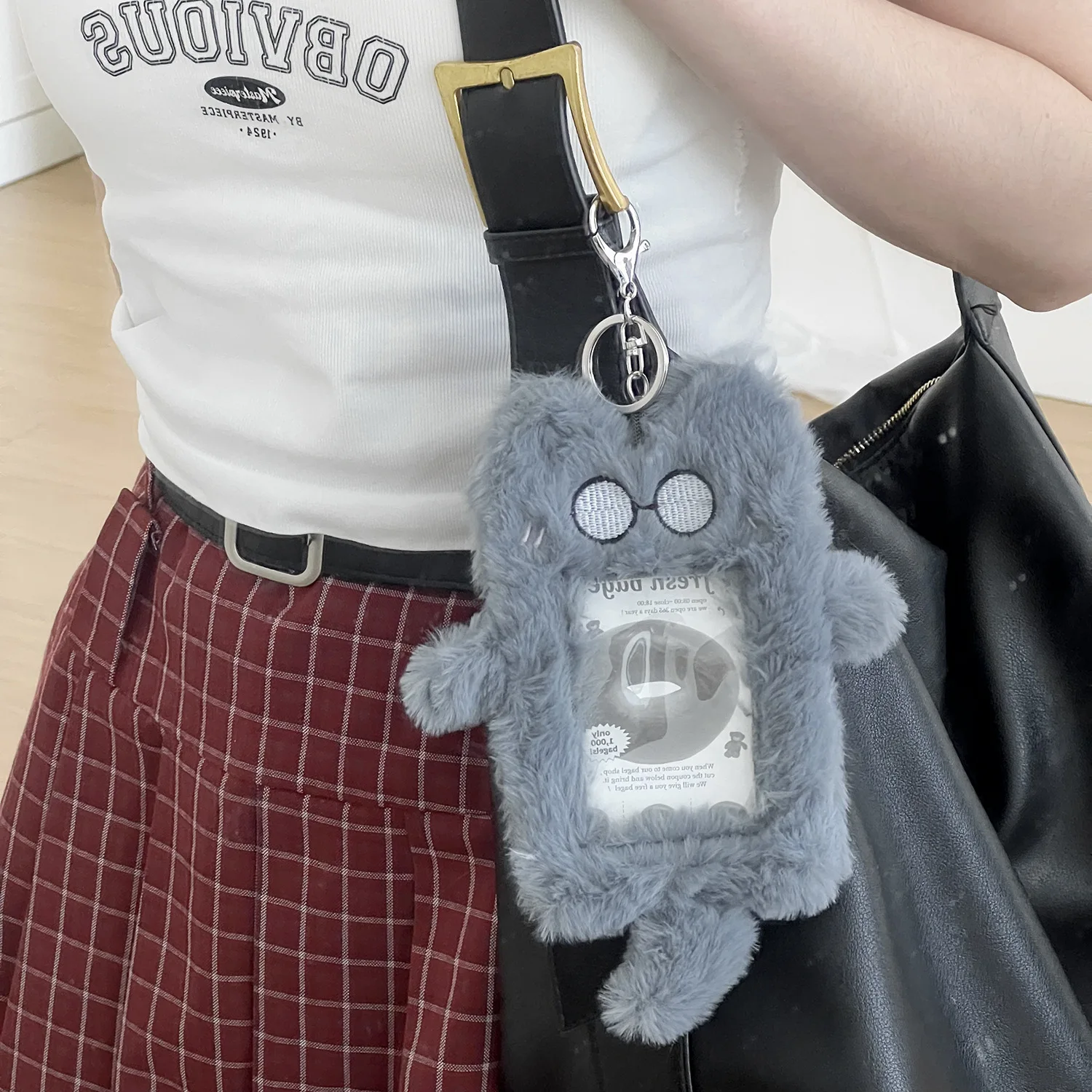 1pcs Plush Photocard Holder with Keychain, Cute Rabbit Plush Photocard Holder, Cartoon Card Cover Rabbit Photo Protective Case 5
