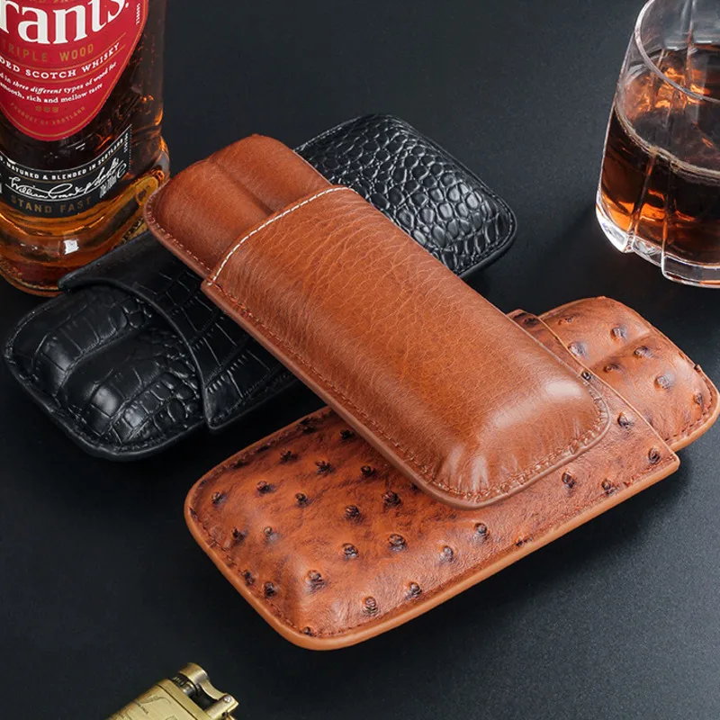 Cigar Case Cigar Humidor Holds 2 Cigars PU Leather Travel Case Smoking Accessories Men's Gift