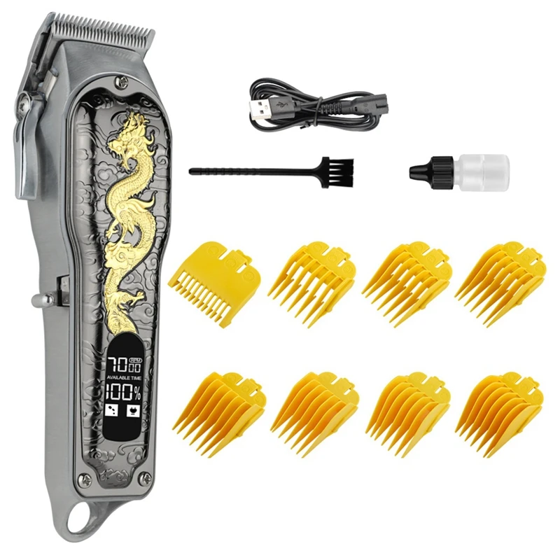 

All Metal Dragon Pattern Retro Electric Hair Clipper Rechargeable Hair Trimmer LCD Hair Dedicated Barber Machine