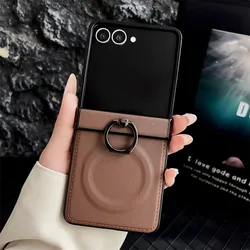 Premium 2 - in - 1 Rotating Ring Holder Magnetic Leather Phone Case - Moto Razr 60 Ultra (Brown)
