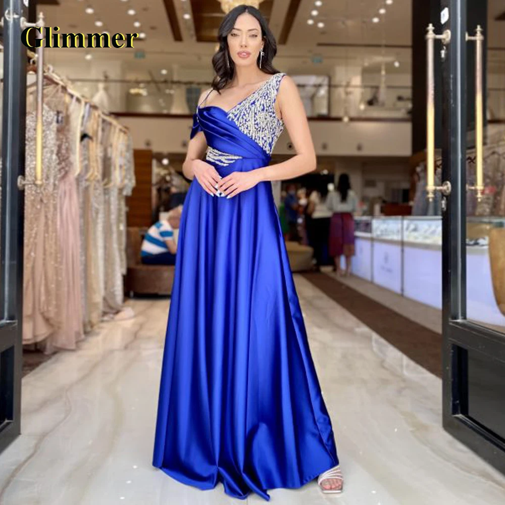 

Glimmer Trendy Off The Shoulder Evening Dresses For Wedding Pleat With Appliques Zipper A-line Satin Robes De Soirée Customised