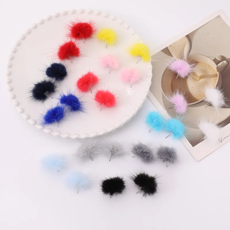 Genuine Mink Fur Ball Fur Pom Pom Stud Earrings For Women SOFT Jewelry Cute Christmas Gift stud earrings
