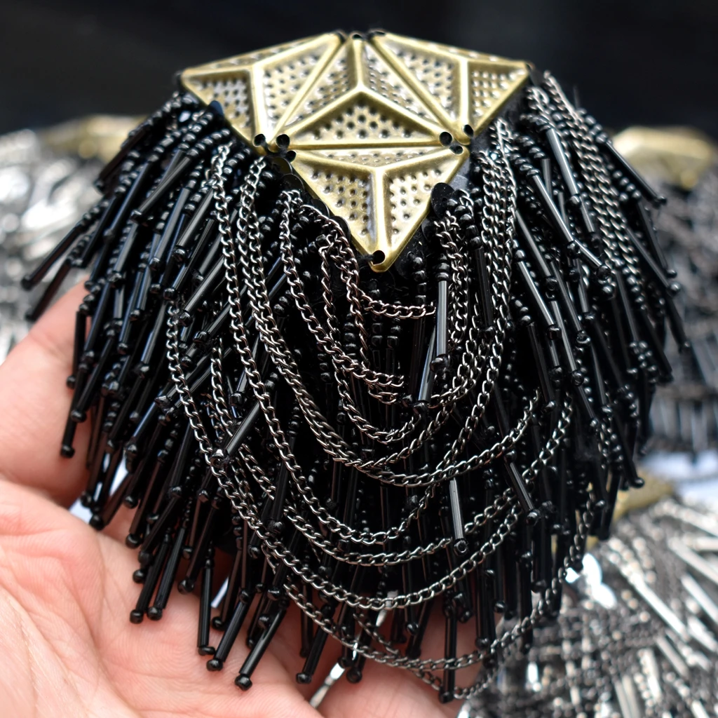 thumbnail image 2 of Tassel Epaulettes Shoulder Crystal Chain Fringe Shoulder Badge Brooch Pins For Ringmaster Costume 2 Pieces 2 of 12