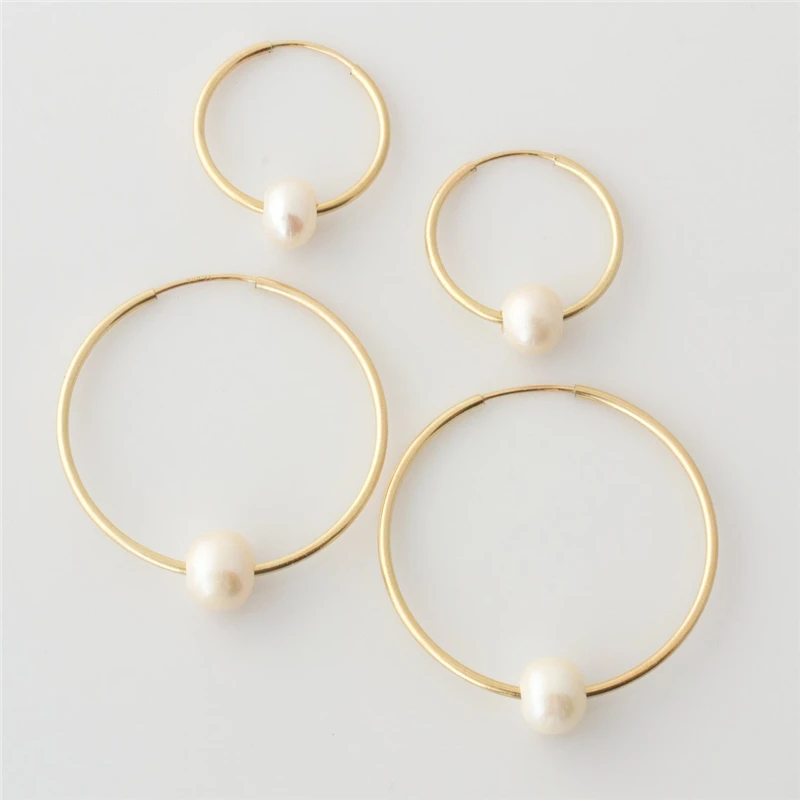 

Hoop Earrings Natural Pearl 14K Gold Filled Earrings Wedding Bridesmaids Jewelry Brincos Pendientes Boho Earrings Gold Jewelry