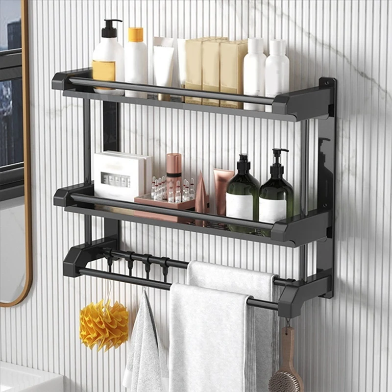 

Bathroom Shelf Organizer - 2 Tier Storage Shelf With Adjustable Hook Wall Mounted Shelf Rack Use Bathroom Easy To Use 38X15x50cm
