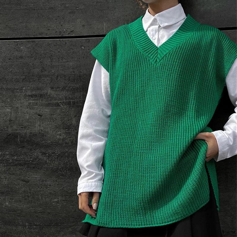 

Jocoo Jolee Casual Fashion New Women Knitted Vest V Neck Sleeveless Loose Green Sweater Chic Warm Waistcoat Autumn Pullover
