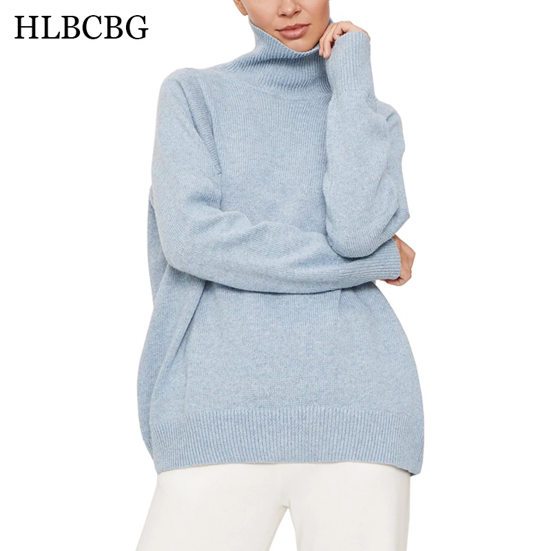 

HLBCBG Basic Turtle Neck Knitted Sweaters Women Winter Elegant Thick Warm Pullovers Ladies Loose Casual Knitwear Female Jumper