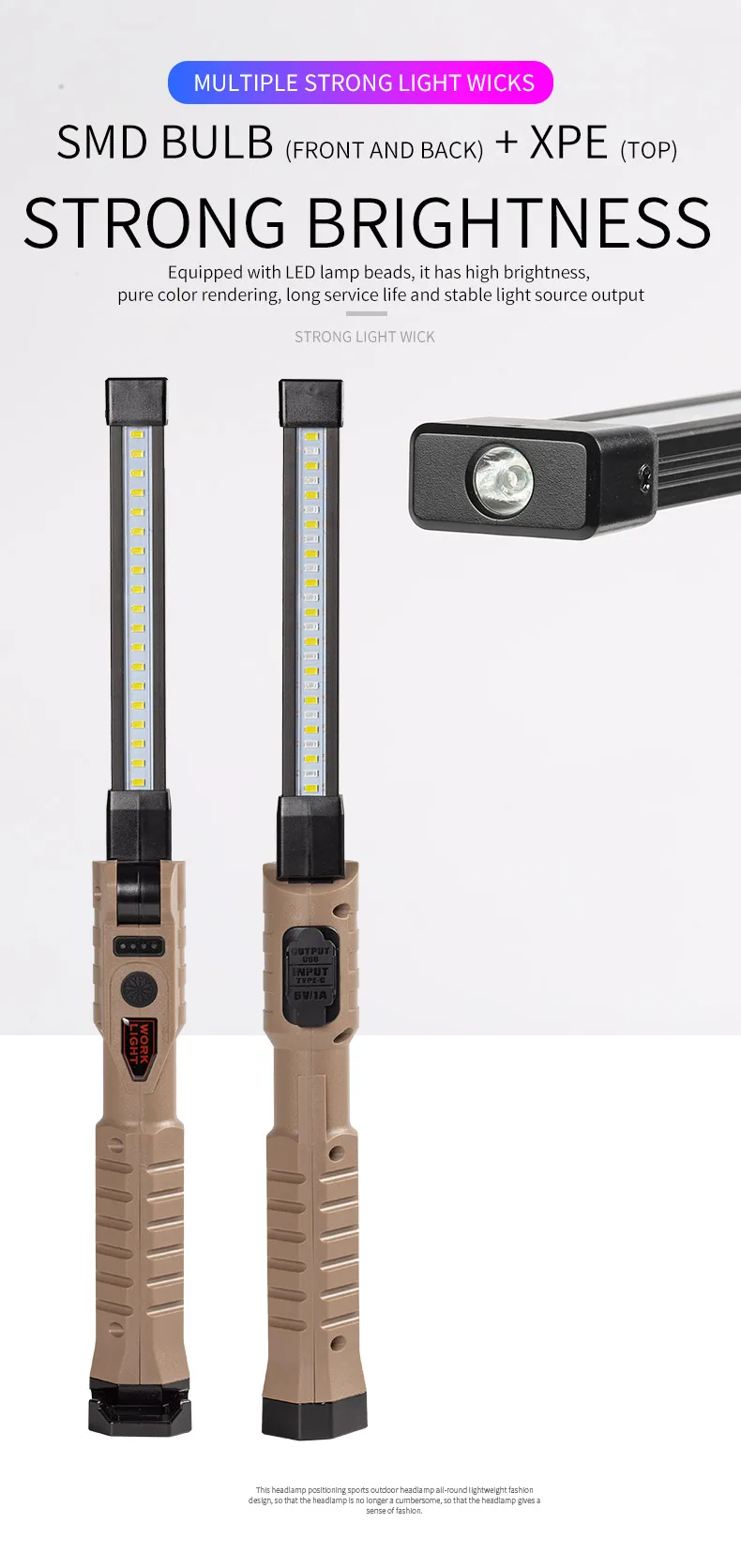 Description Picture 5 of itemC2 Foldable LED Work Light With Strong Magnet Rechargeable COB Lantern Searchlight Outdoor Car Repair Emergency Flashlight Tools